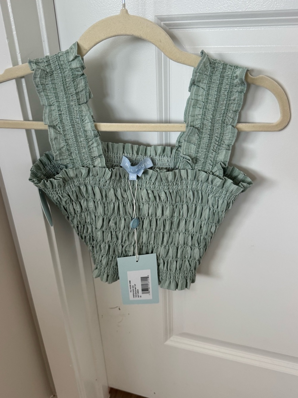Hillhouse Smocked Sage Green Crop Tank Top XS